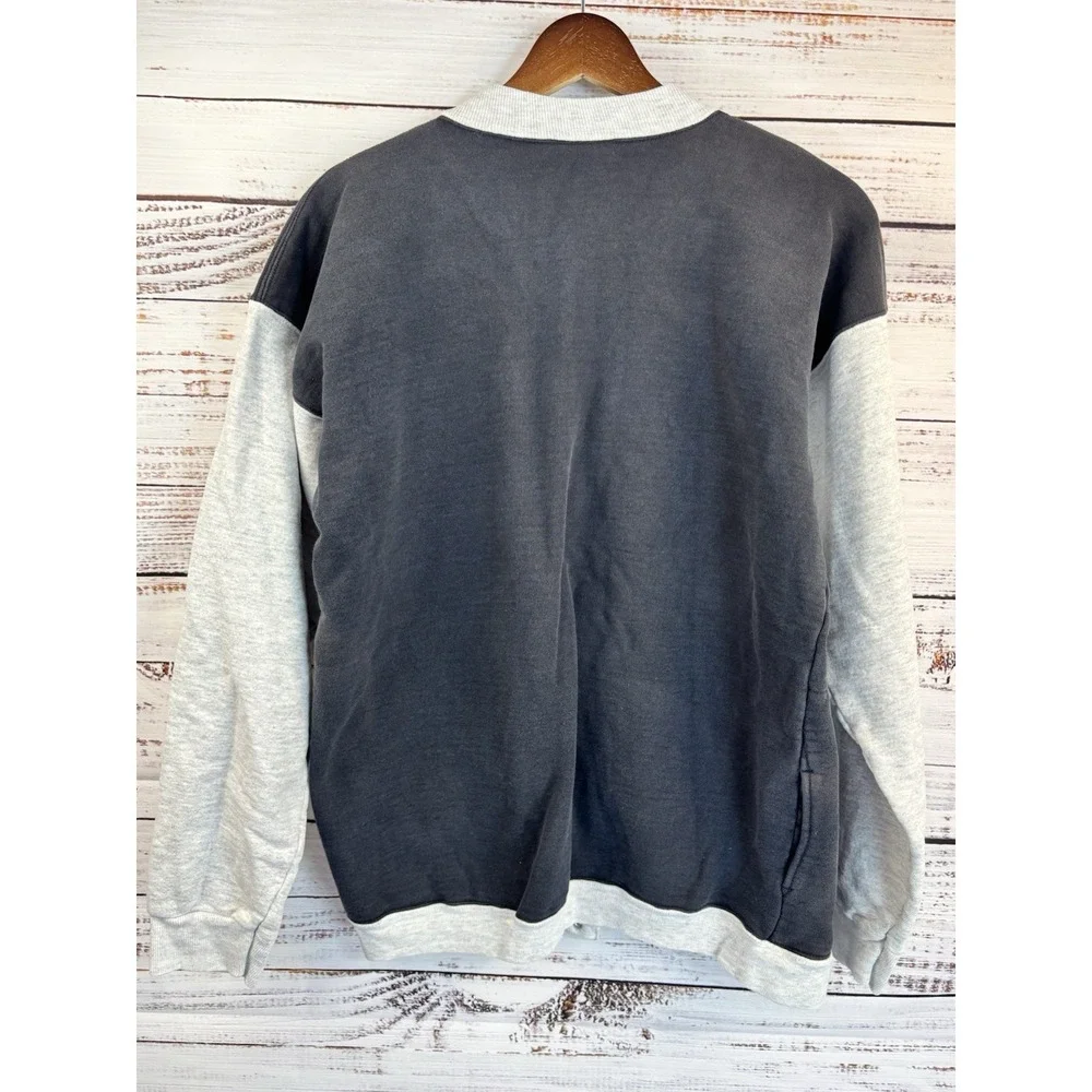 Vintage 80s Discus Athletics Varsity Jacket M Button Sweatshirt Black Gray Faded